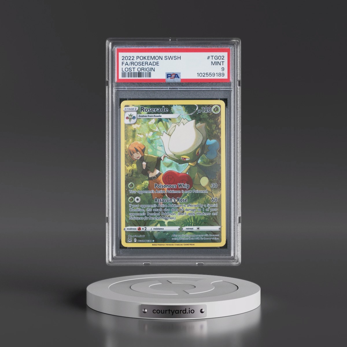 2022 Pokémon Sword & Shield Lost Origin #TG02 Roserade - Full Art (PSA 9 MINT)