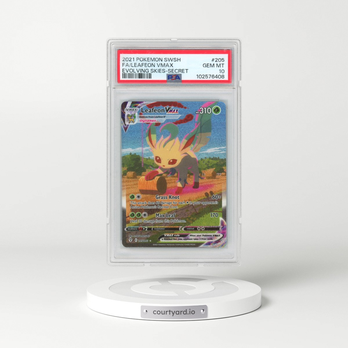 2021 Pokémon Sword & Shield Evolving Skies #205 Leafeon Vmax - Full Art Secret (PSA 10 GEM MINT)