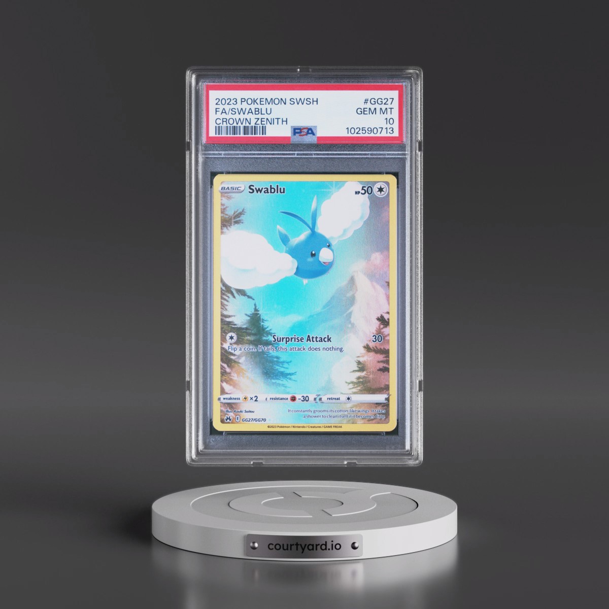 2023 Pokémon Sword and Shield Crown Zenith #GG27 Swablu - Full Art (PSA 10 GEM MINT)