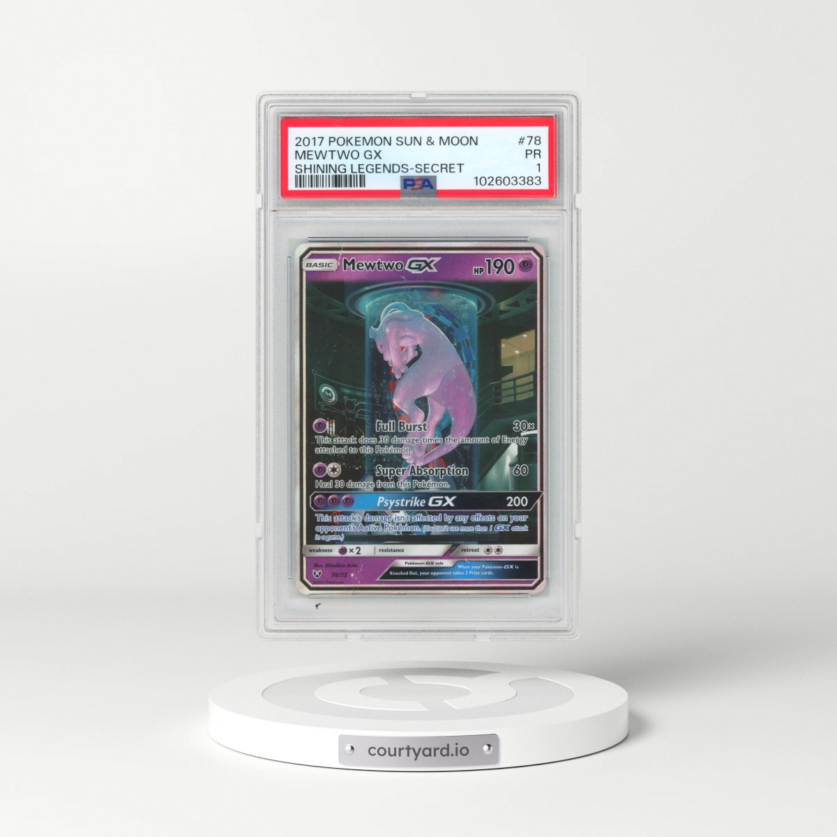 2017 Pokémon Sun & Moon Shining Legends #78 Mewtwo GX - Holo Secret (PSA 1 PR)