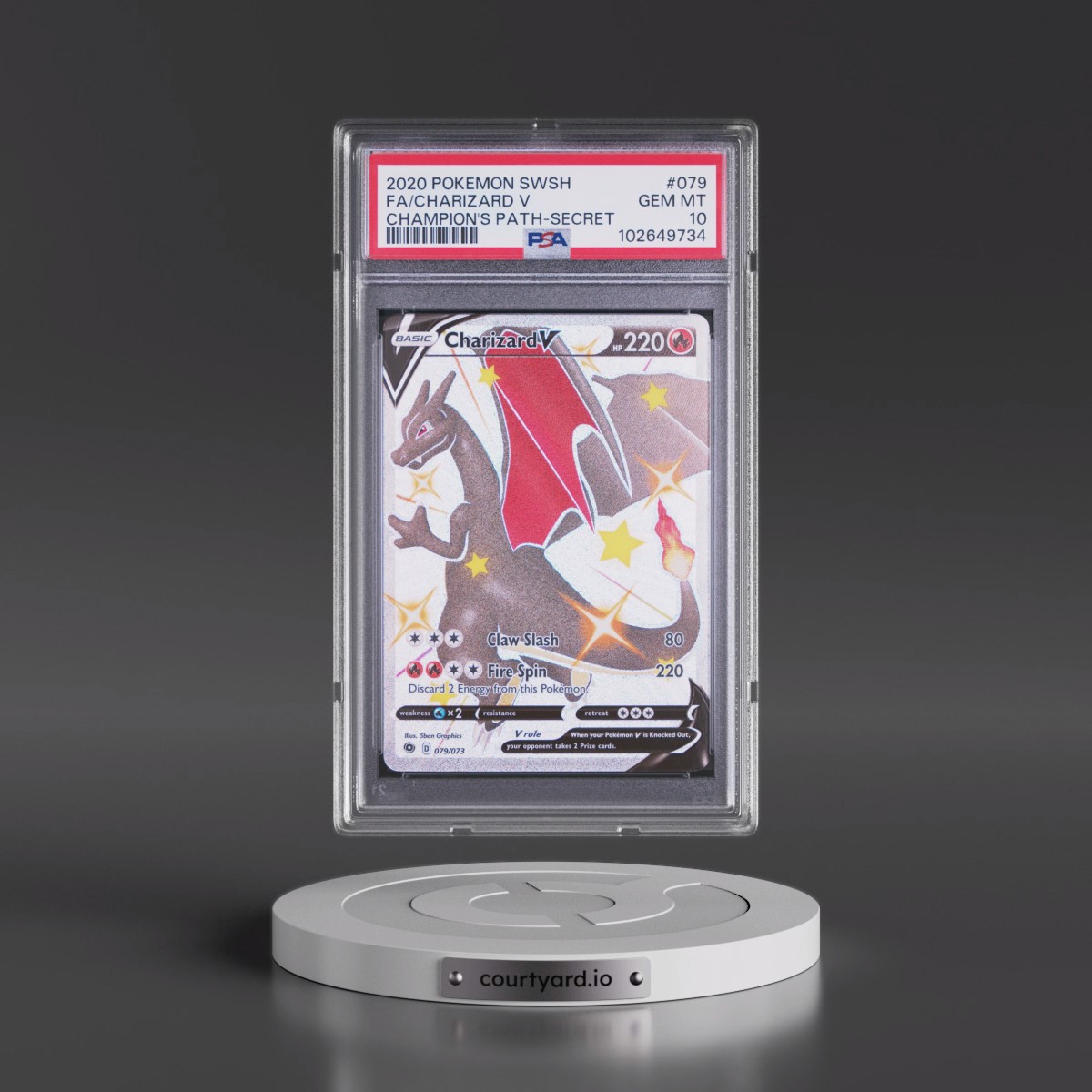 2020 Pokémon Sword & Shield Champion's Path #079 Charizard V - Holo Full Art Secret (PSA 10 GEM MINT)