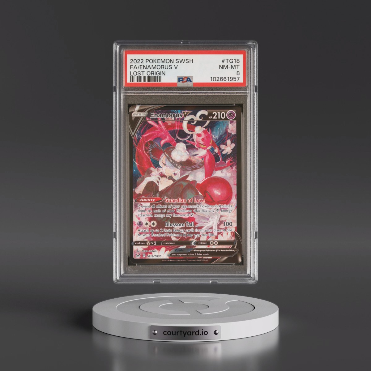 2022 Pokémon Sword & Shield Lost Origin #TG18 Enamorus V - Holo Full Art (PSA 8 NM-MT)
