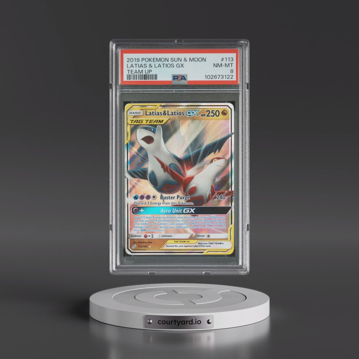 2019 Pokémon Sun & Moon Team Up #113 Latias & Latios GX - Holo (PSA 8 NM-MT)