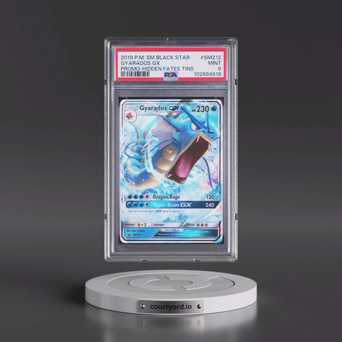 2019 Pokémon SM Black Star Promo #SM212 Gyarados GX - Holo Hidden Fates Tins (PSA 9 MINT)