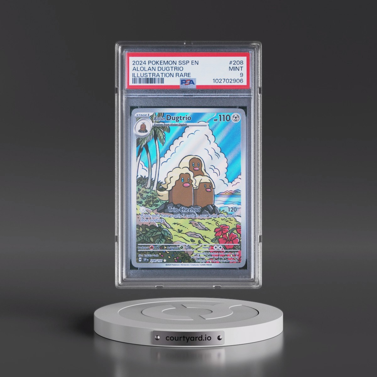 2024 Pokémon Ssp EN-Surging Sparks #208 Alolan Dugtrio - Illustration Rare (PSA 9 MINT)