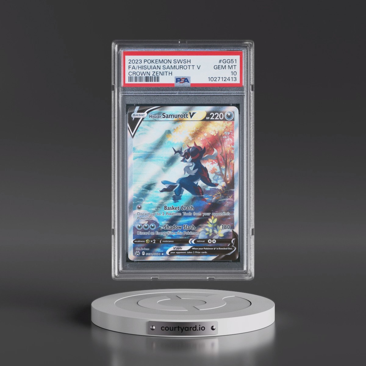 2023 Pokémon Sword and Shield Crown Zenith #GG51 Hisuian Samurott V - Holo Full Art (PSA 10 GEM MINT)