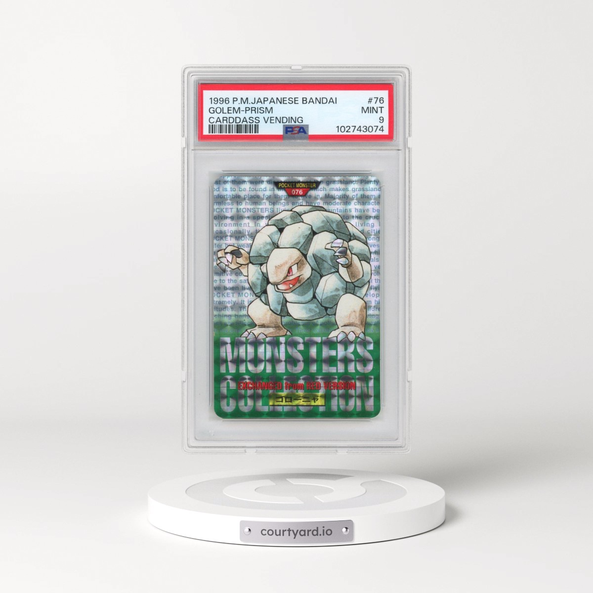 1996 Pokémon Bandai Carddass Vending #76 Golem-Prism (PSA 9 MINT)