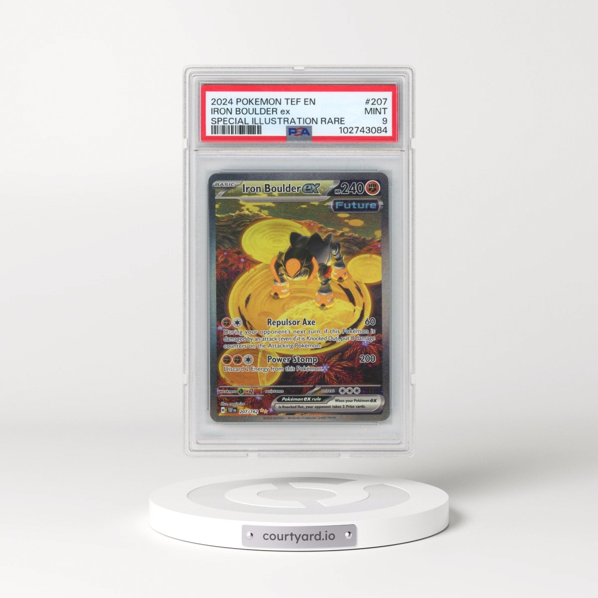 2024 Pokémon Tef EN-Temporal Forces #207 Iron Boulder EX - Holo Special Illustration Rare (PSA 9 MINT)