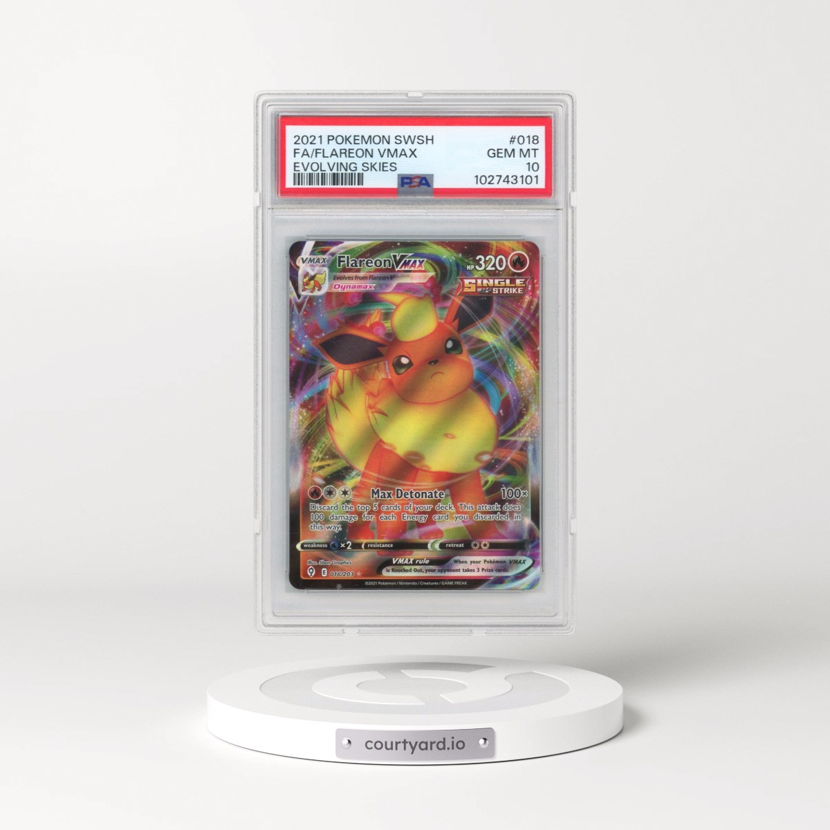 2021 Pokémon Sword & Shield Evolving Skies #018 Flareon Vmax - Full Art (PSA 10 GEM MINT)