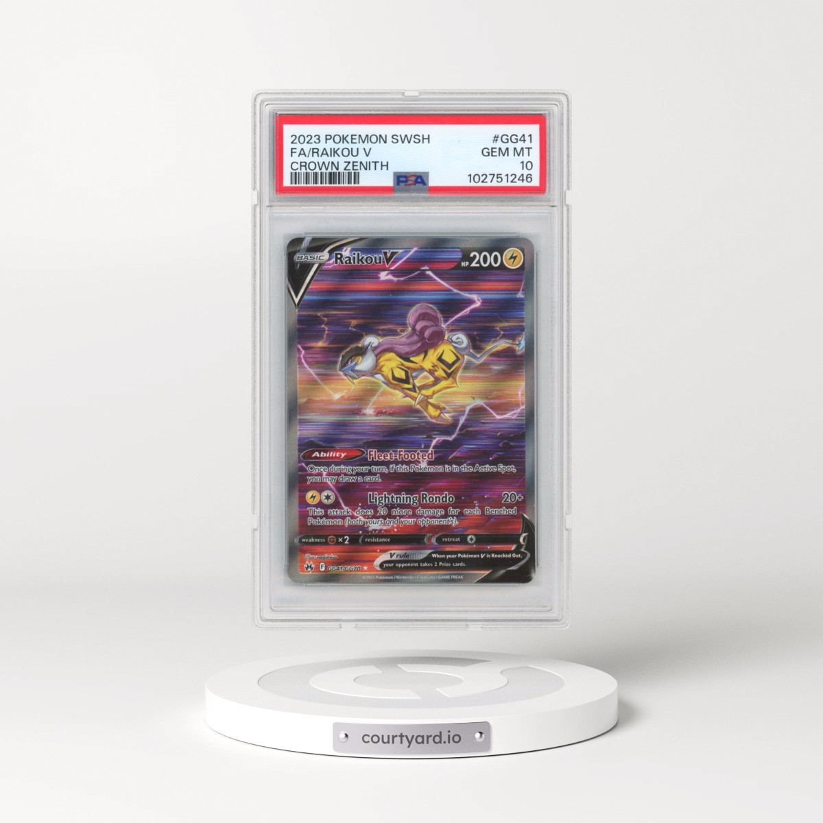 2023 Pokémon Sword and Shield Crown Zenith #GG41 Raikou V - Holo Full Art (PSA 10 GEM MINT)