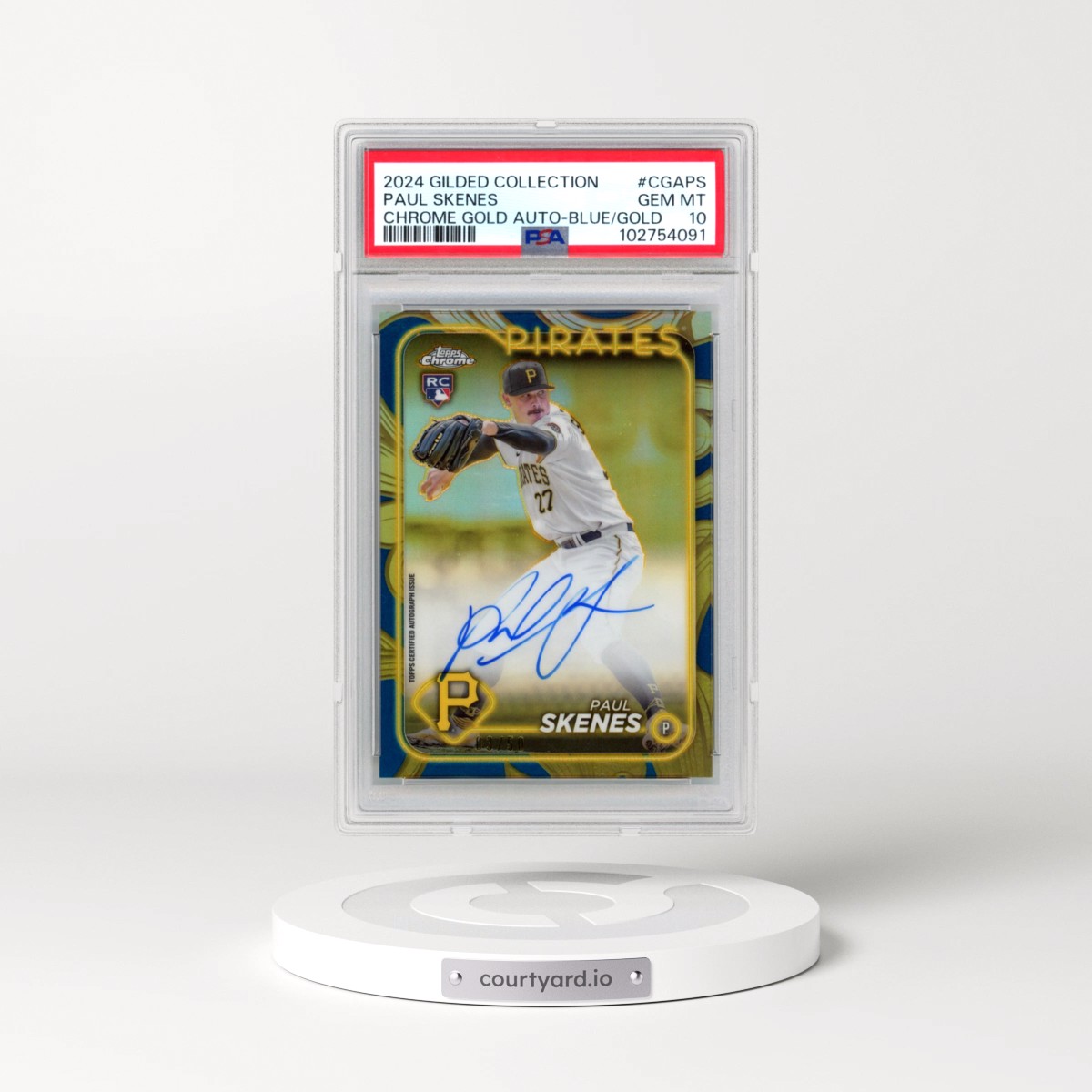 2024 Topps Gilded Collection Topps Chrome Gold Autographs #CGAPS Paul Skenes - Blue/Gold (PSA 10 GEM MINT)