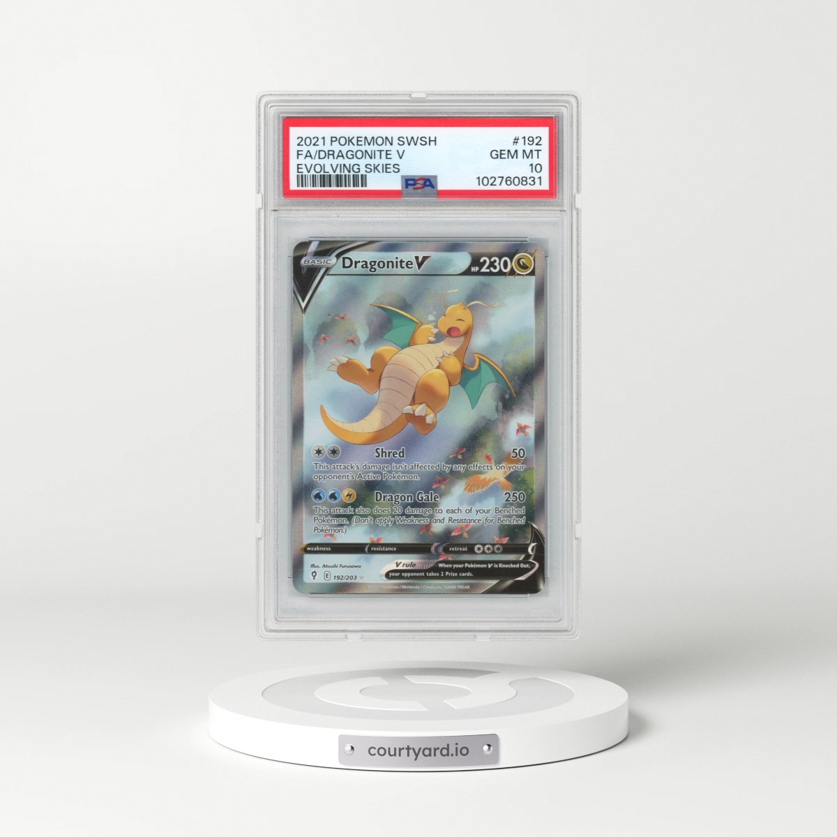 2021 Pokémon Sword & Shield Evolving Skies #192 Dragonite V - Holo Full Art (PSA 10 GEM MINT)