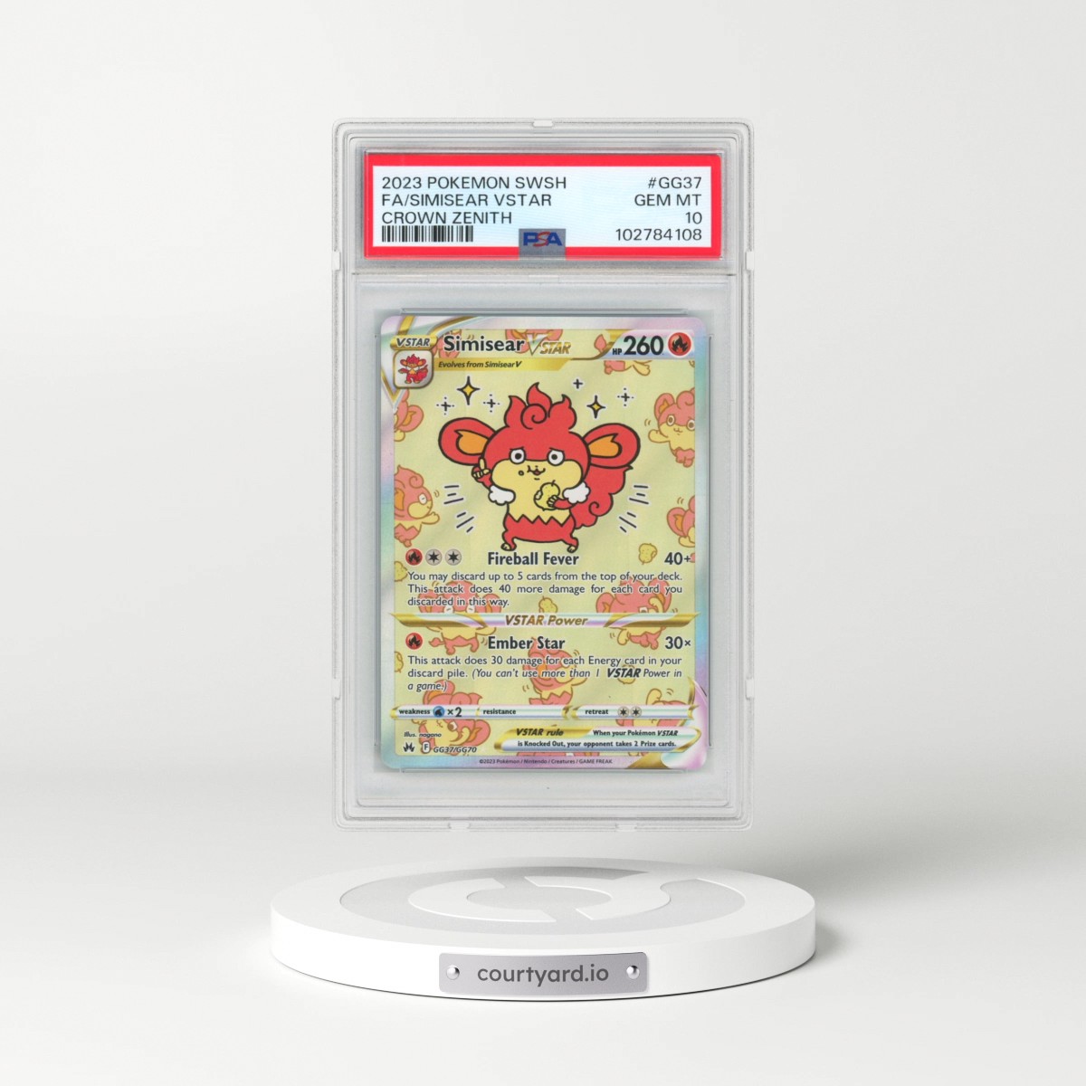 2023 Pokémon Sword and Shield Crown Zenith #GG37 Simisear Vstar - Full Art (PSA 10 GEM MINT)