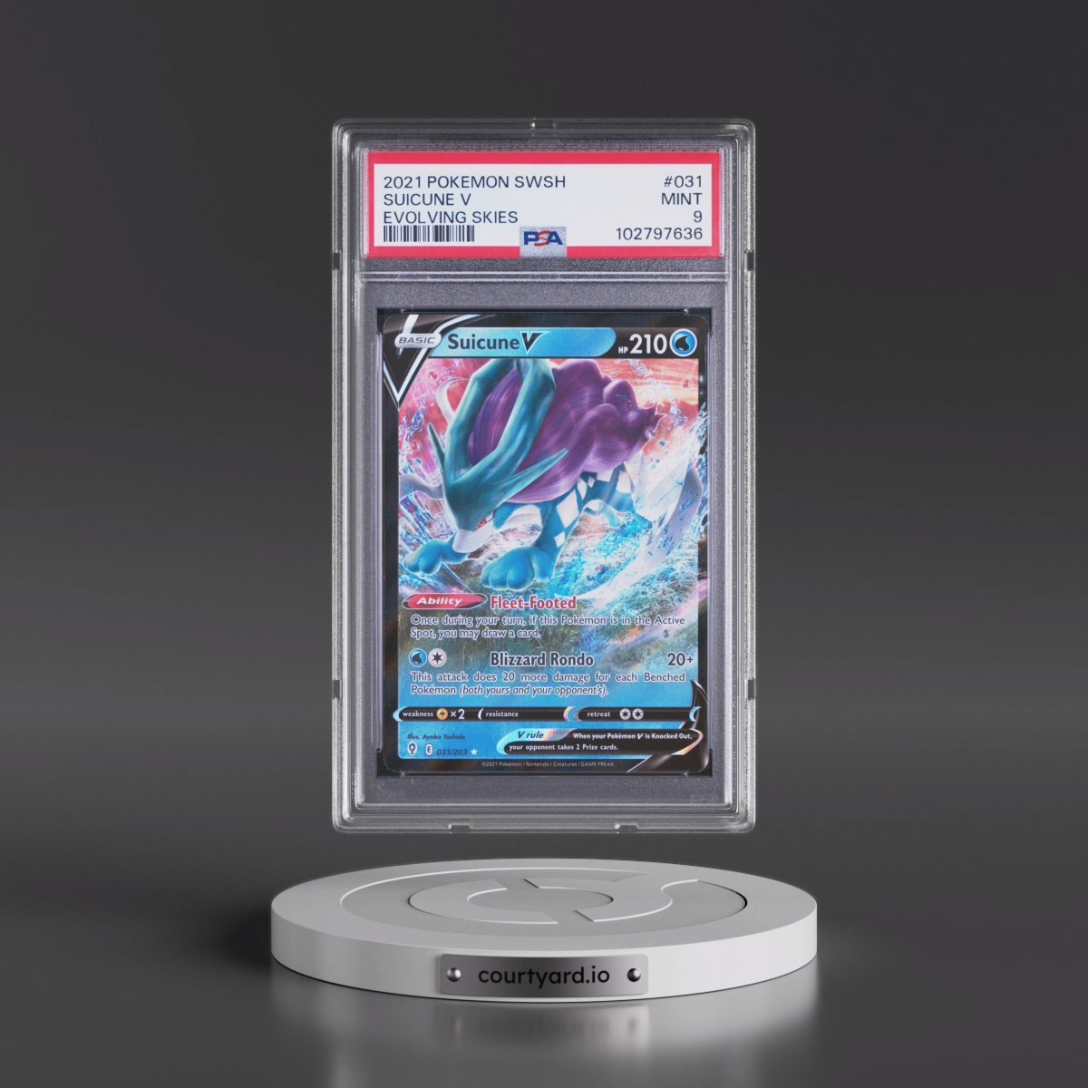 2021 Pokémon Sword & Shield Evolving Skies #031 Suicune V - Holo (PSA 9 MINT)