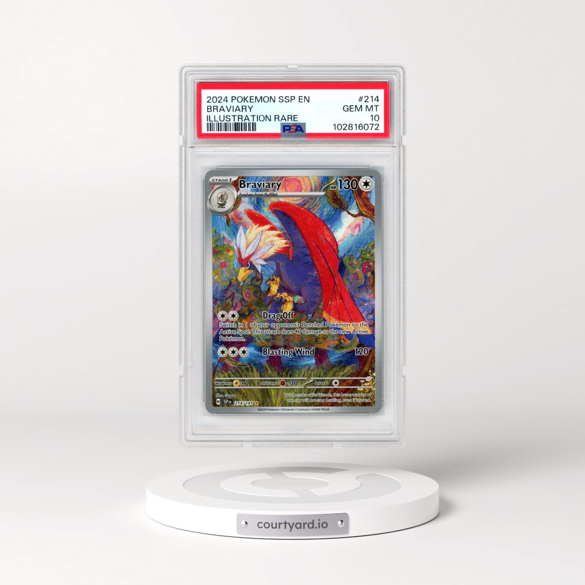 2024 Pokémon Ssp EN-Surging Sparks #214 Braviary - Illustration Rare (PSA 10 GEM MINT)