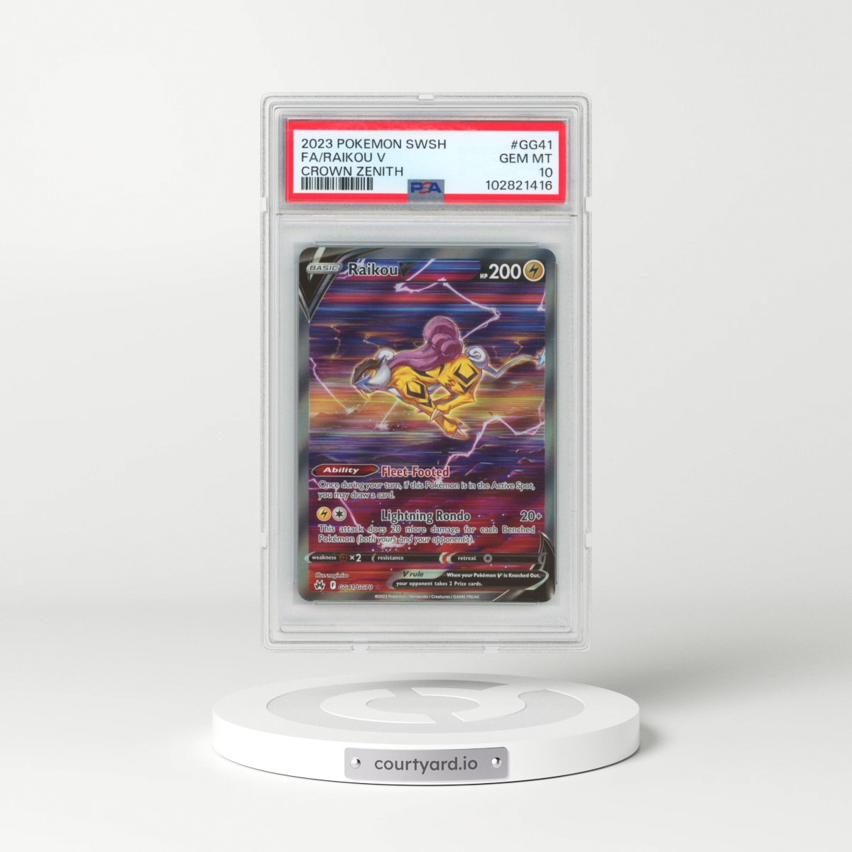 2023 Pokémon Sword and Shield Crown Zenith #GG41 Raikou V - Holo Full Art (PSA 10 GEM MINT)