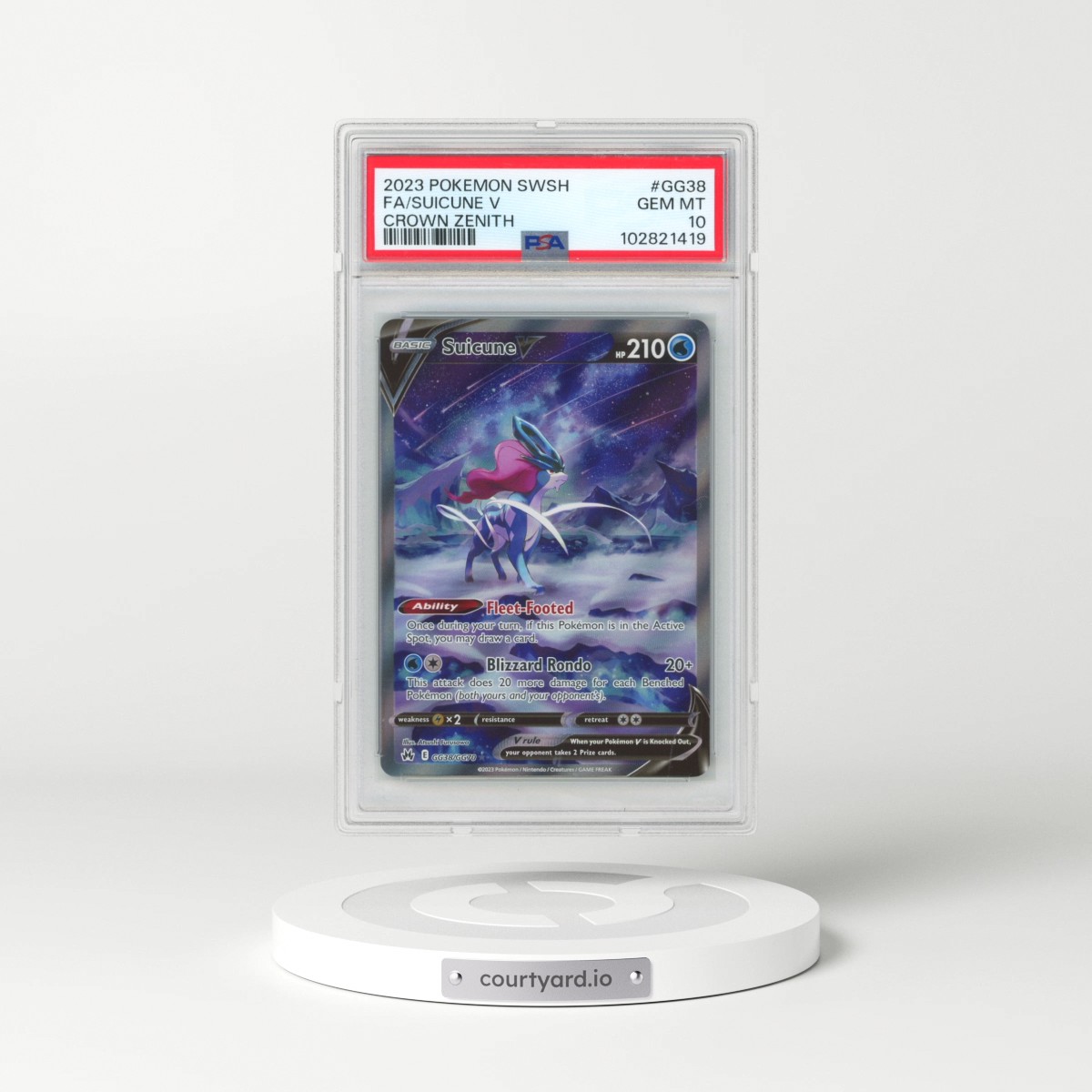 2023 Pokémon Sword and Shield Crown Zenith #GG38 Suicune V - Holo Full Art (PSA 10 GEM MINT)
