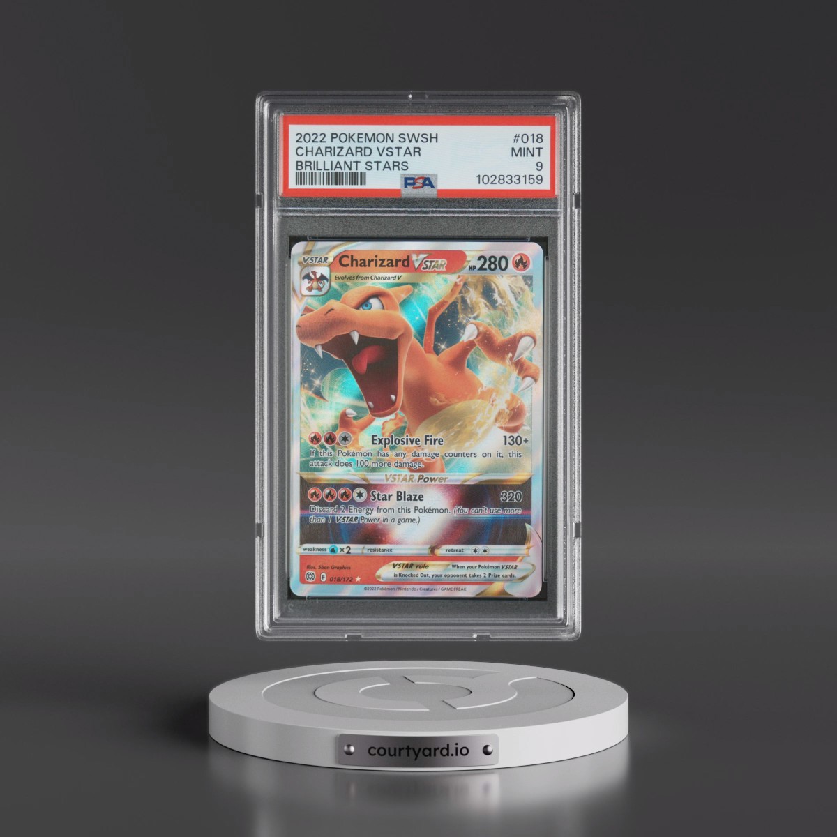 2022 Pokémon Sword & Shield Brilliant Stars Charizard Vstar #018 PSA 9