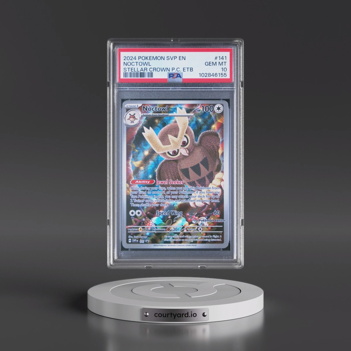 2024 Pokémon Svp EN-SV Black Star Promo #141 Noctowl - Stellar Crown Pokemon Center Elite Trainer Box (PSA 10 GEM MINT)