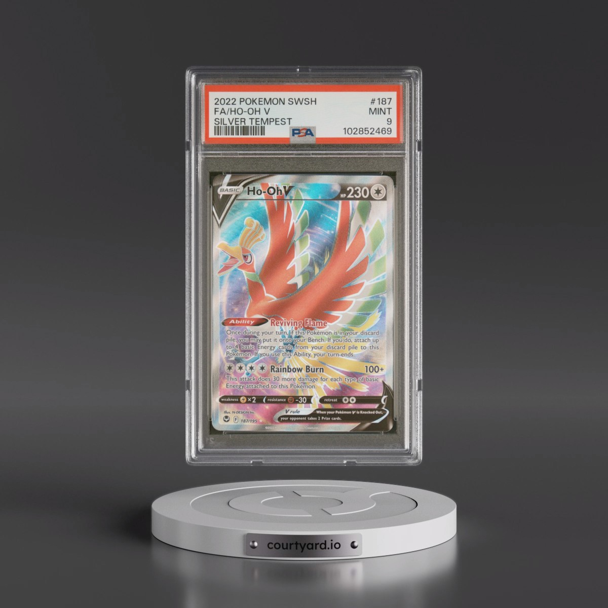 2022 Pokémon Sword & Shield Silver Tempest #187 HO-Oh V - Holo Full Art (PSA 9 MINT)