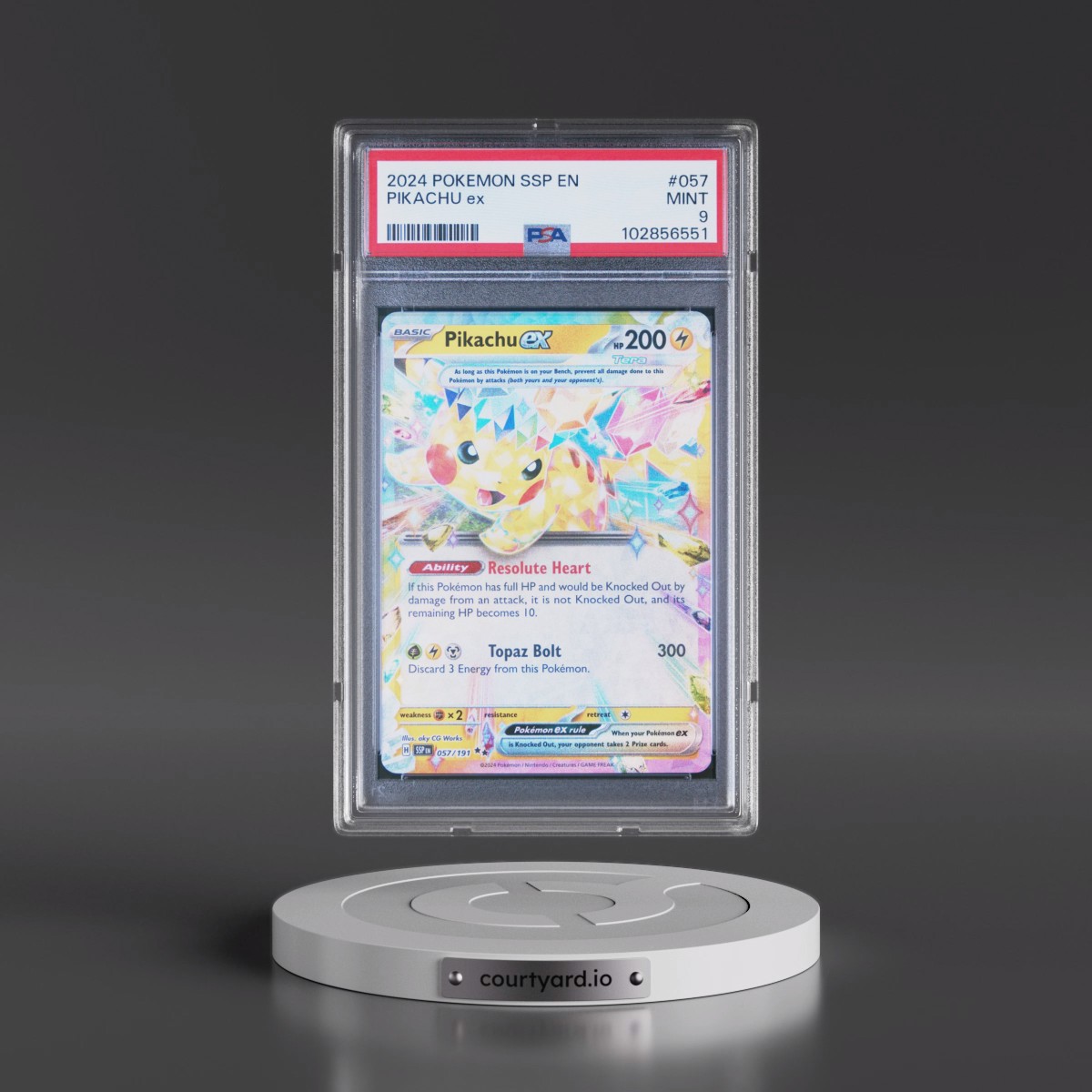 2024 Pokémon Ssp EN-Surging Sparks #057 Pikachu EX - Holo (PSA 9 MINT)