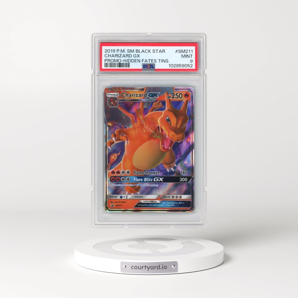 2019 Pokémon SM Black Star Promo #SM211 Charizard GX - Holo Hidden Fates Tins (PSA 9 MINT)