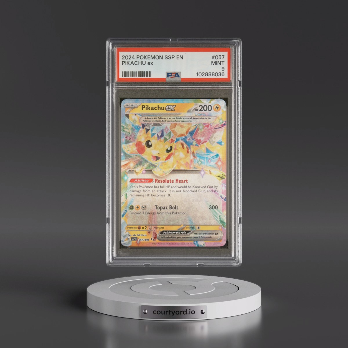 2024 Pokémon Ssp EN-Surging Sparks #057 Pikachu EX - Holo (PSA 9 MINT)