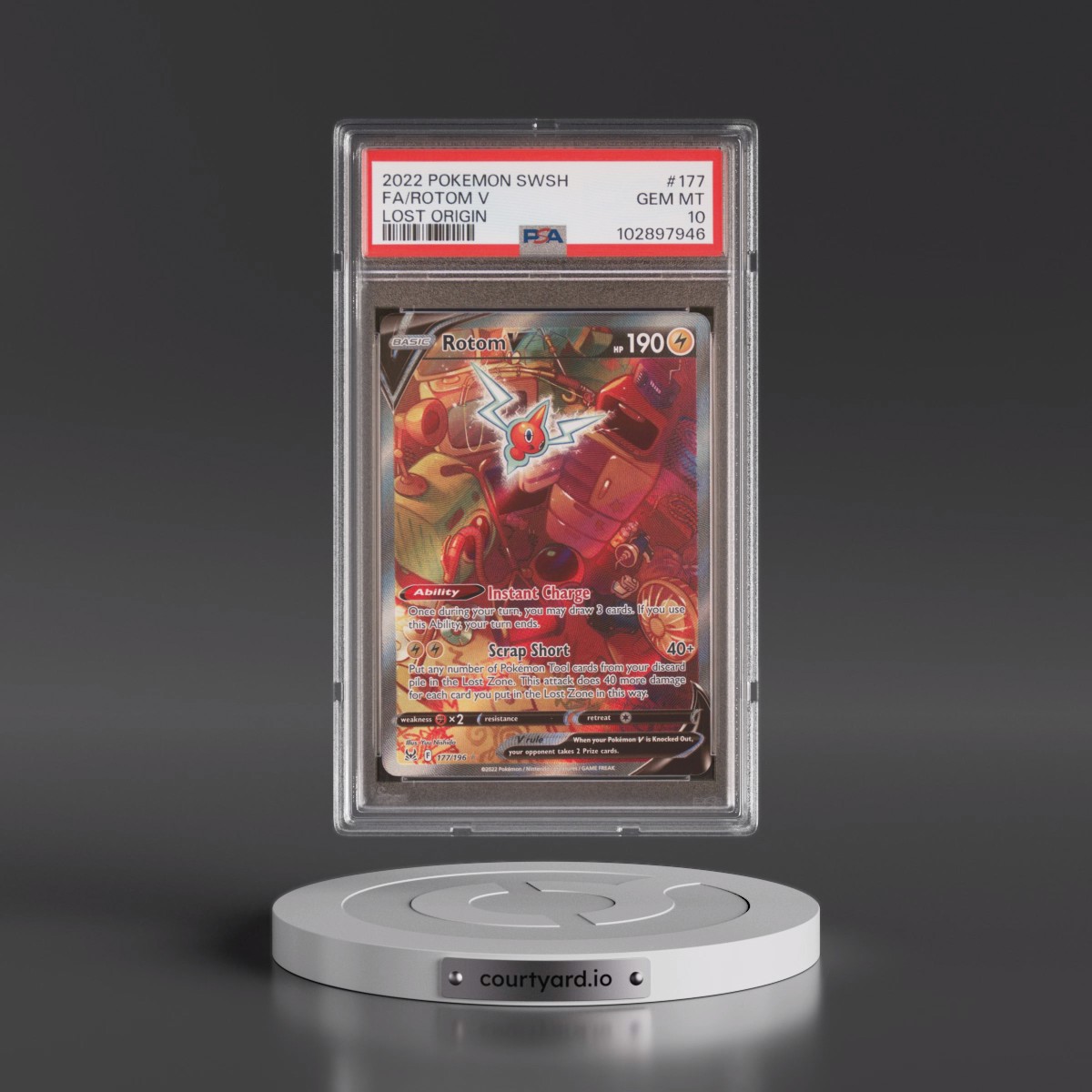 2022 Pokémon Sword & Shield Lost Origin #177 Rotom V - Holo Full Art (PSA 10 GEM MINT)