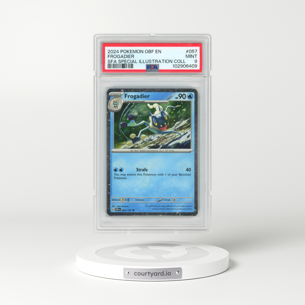 2024 Pokémon Obf EN-Obsidian Flames #057 Frogadier - Shrouded Fable Special Illustration Collection (PSA 9 MINT)