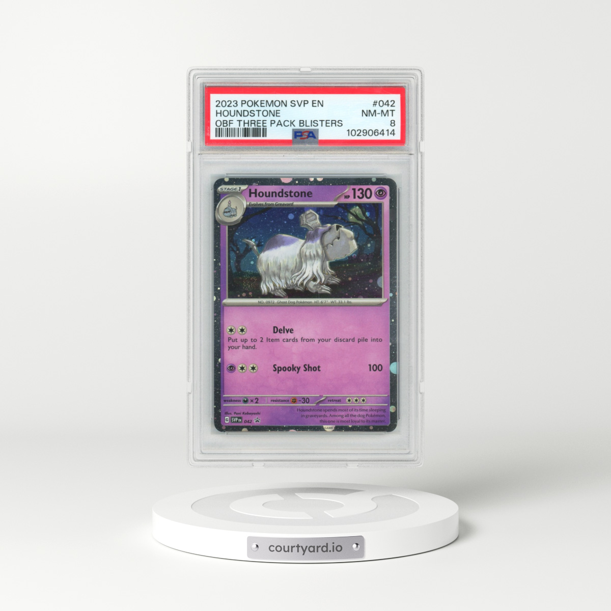 2023 Pokémon Svp EN-SV Black Star Promo #042 Houndstone - Obsidian Flames Three Pack Blisters (PSA 8 NM-MT)