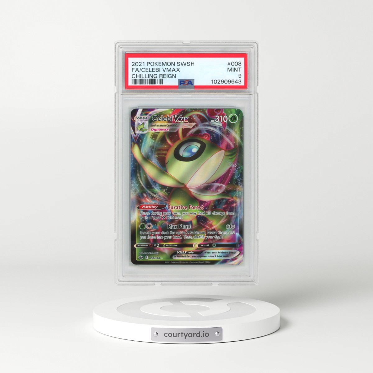 2021 Pokémon Sword & Shield Chilling Reign #008 Celebi Vmax - Full Art (PSA 9 MINT)