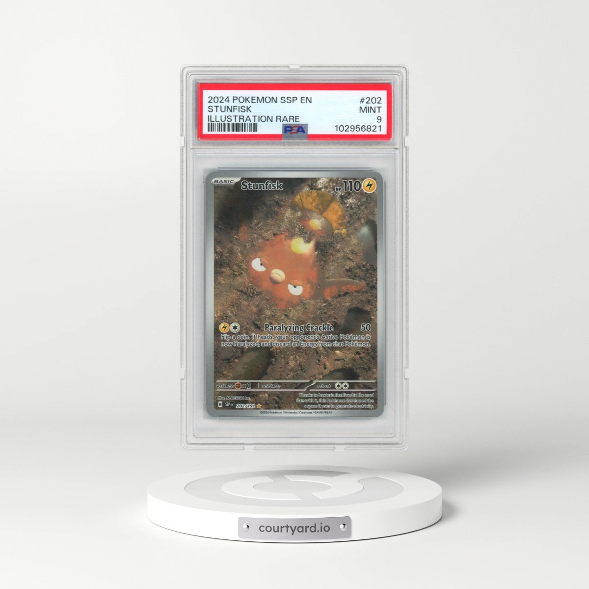 2024 Pokémon Ssp EN-Surging Sparks #202 Stunfisk - Illustration Rare (PSA 9 MINT)