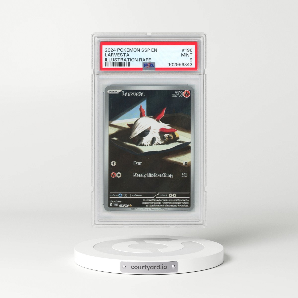 2024 Pokémon Ssp EN-Surging Sparks #196 Larvesta - Illustration Rare (PSA 9 MINT)