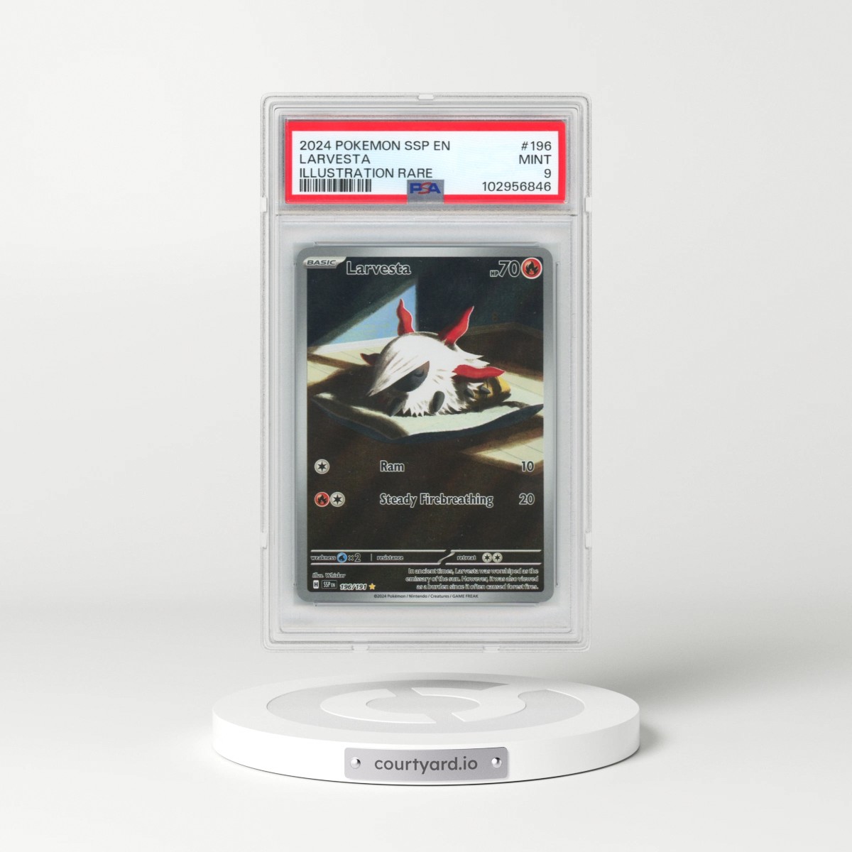 2024 Pokémon Ssp EN-Surging Sparks #196 Larvesta - Illustration Rare (PSA 9 MINT)