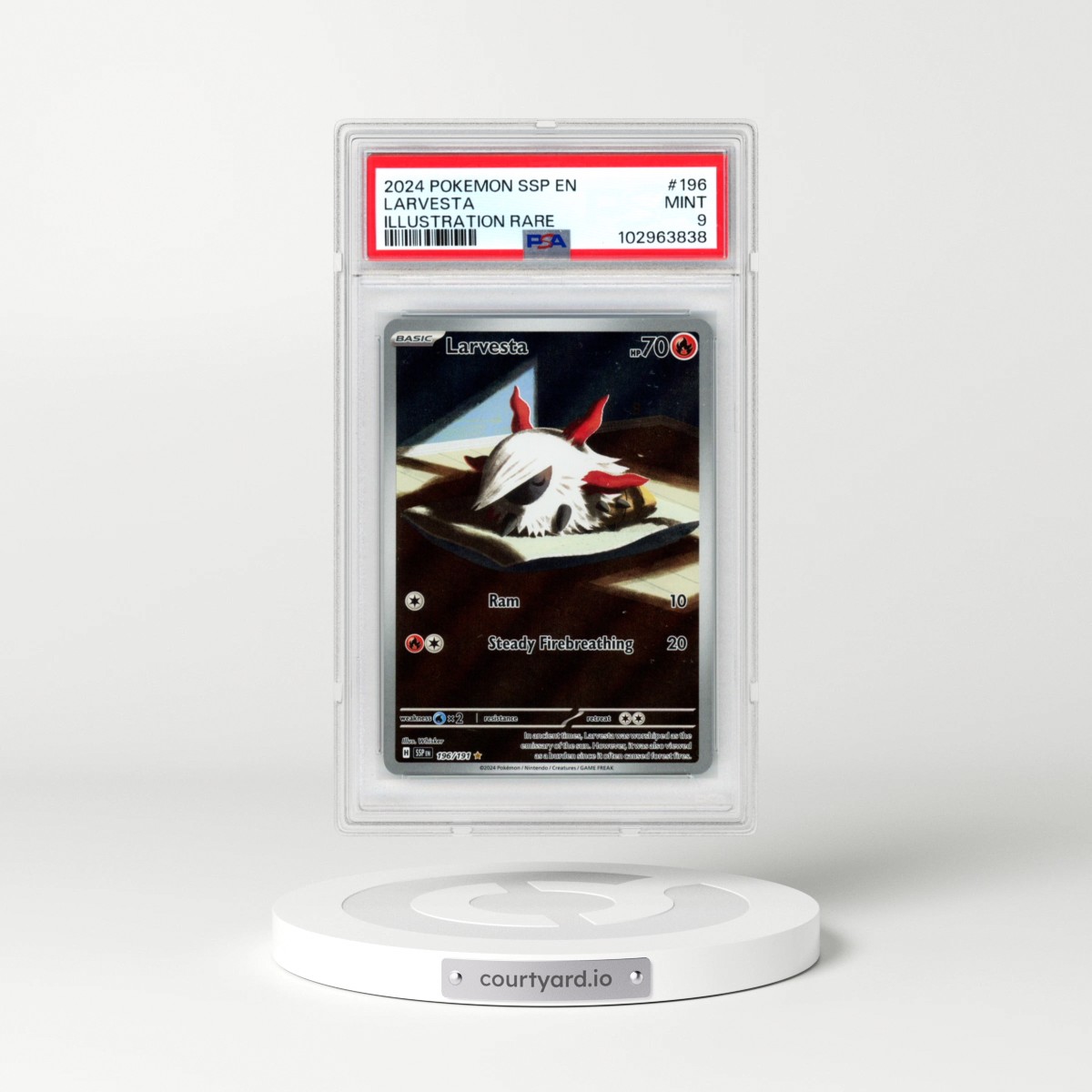 2024 Pokémon Ssp EN-Surging Sparks #196 Larvesta - Illustration Rare (PSA 9 MINT)