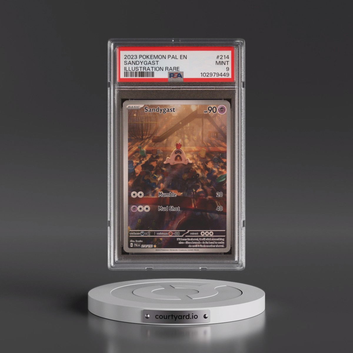 2023 Pokémon Pal EN-Paldea Evolved #214 Sandygast - Illustration Rare (PSA 9 MINT)