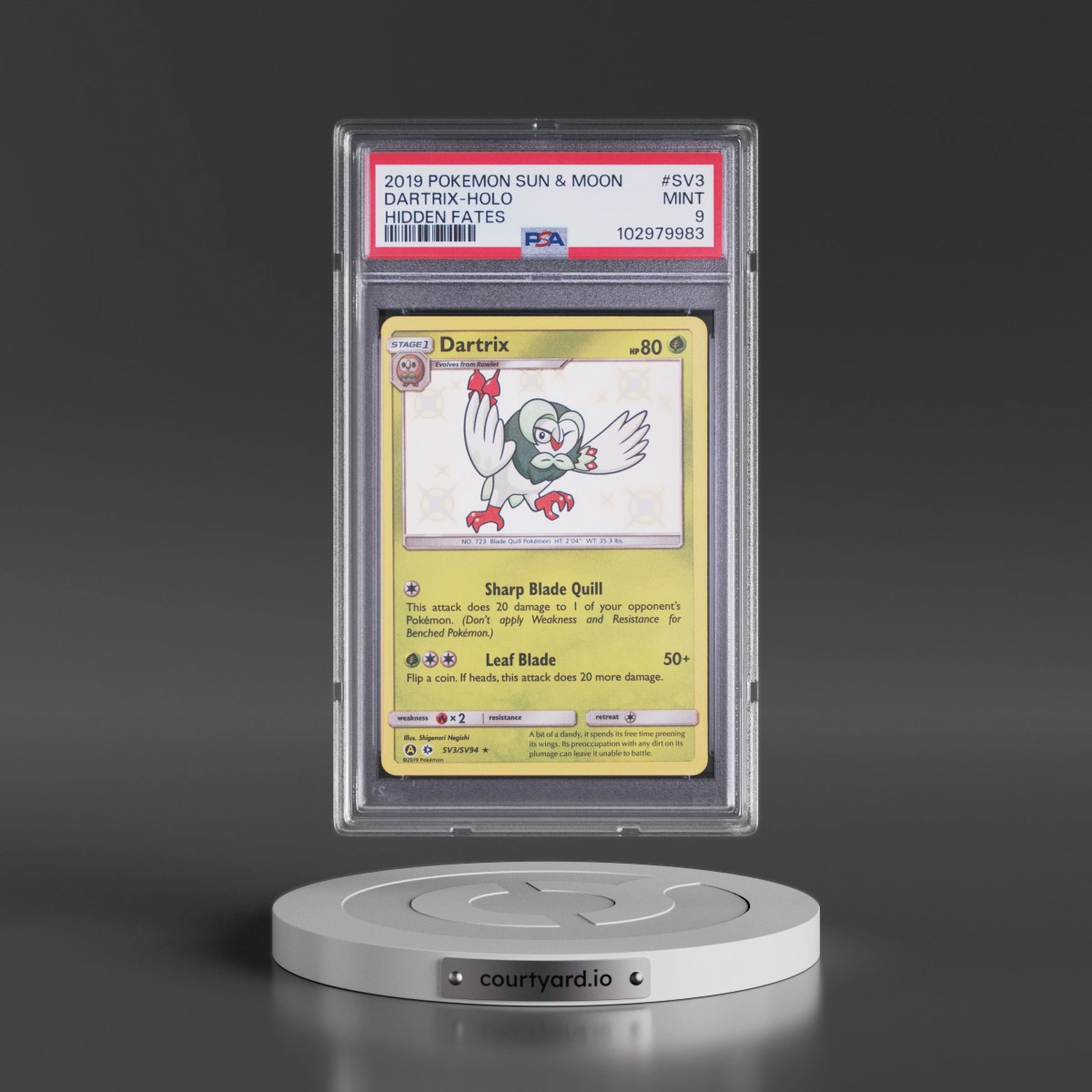 2019 Pokémon Sun & Moon Hidden Fates #SV3 Dartrix - Holo (PSA 9 MINT)
