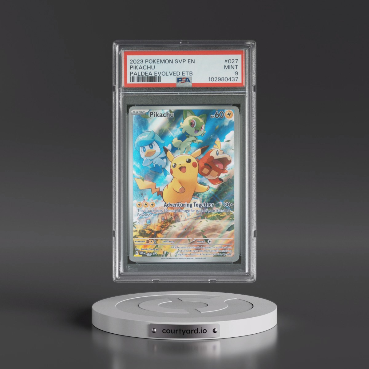 2023 Pokémon Svp EN-SV Black Star Promo #027 Pikachu - Paldea Evolved Elite Trainer Box (PSA 9 MINT)