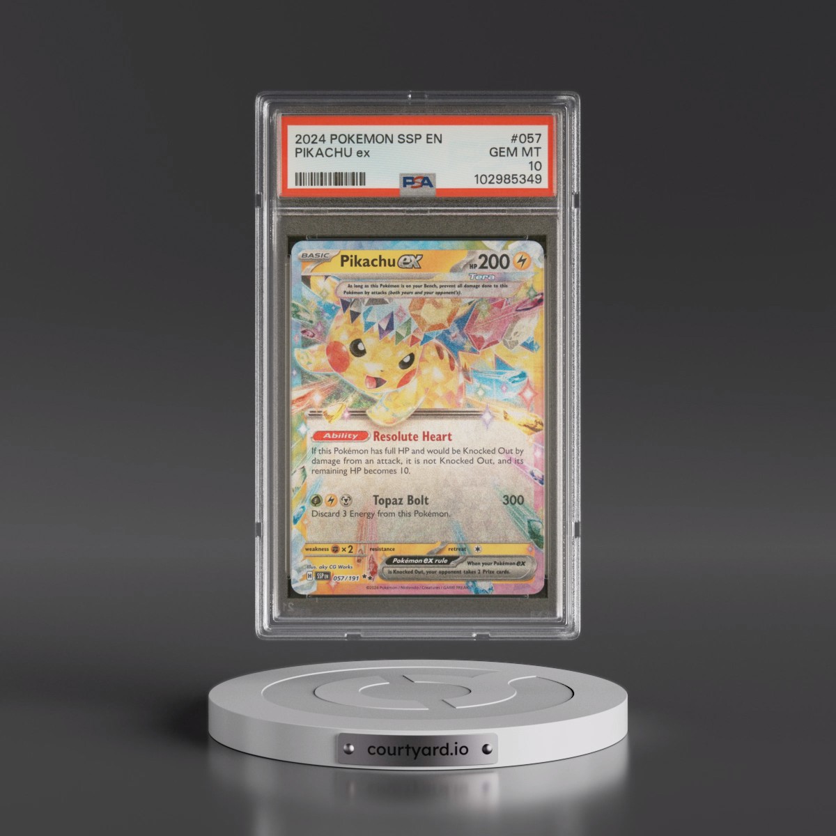 2024 Pokémon Ssp EN-Surging Sparks #057 Pikachu EX - Holo (PSA 10 GEM MINT)