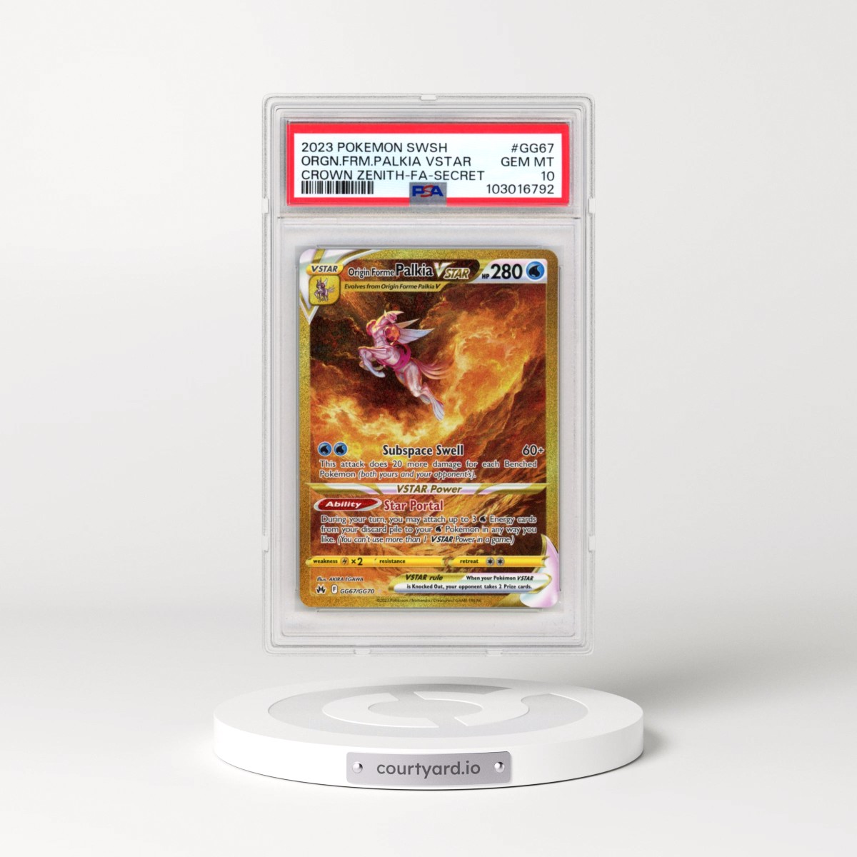 2023 Pokémon Sword and Shield Crown Zenith #GG67 Origin Forme Palkia Vstar - Full Art Secret (PSA 10 GEM MINT)