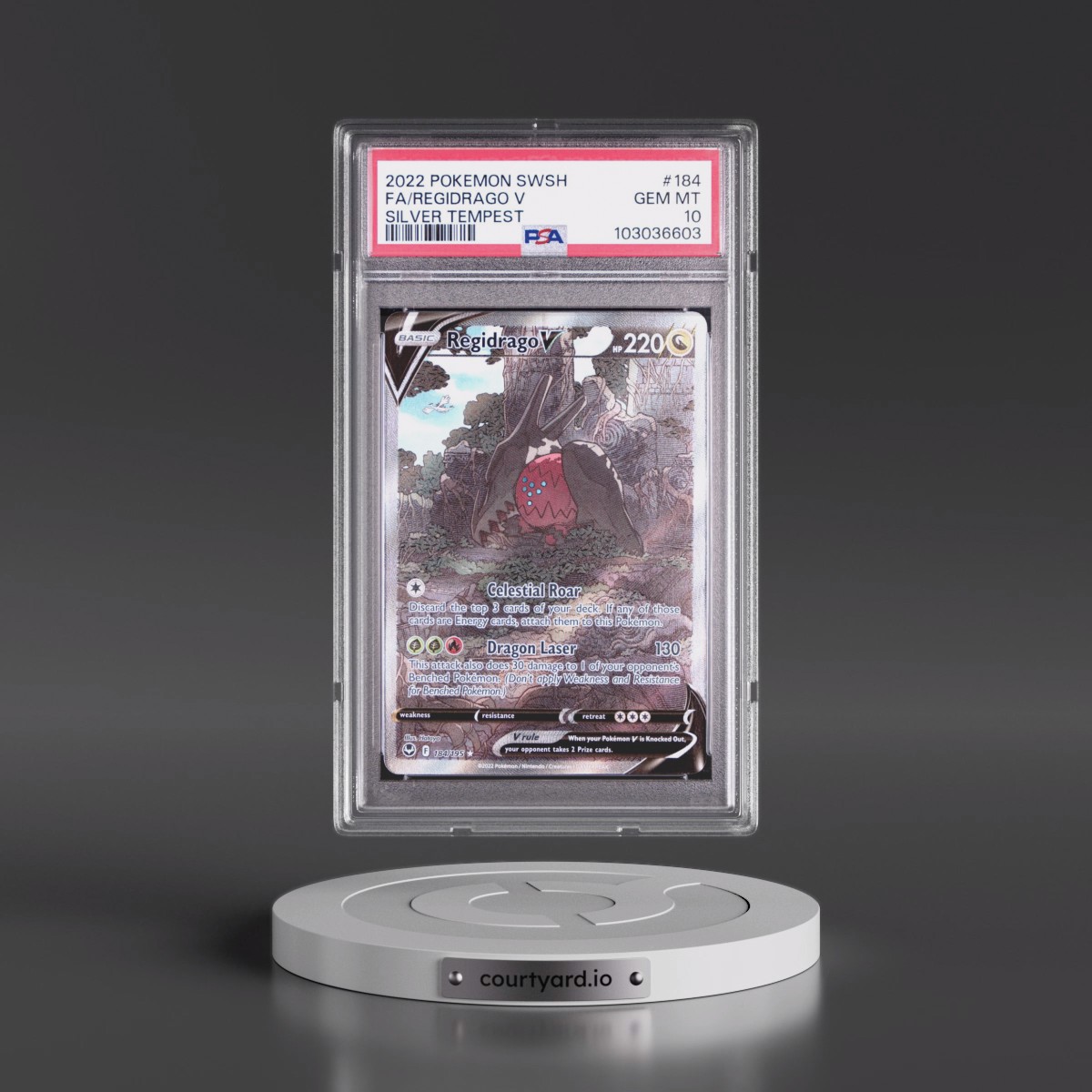 2022 Pokémon Sword & Shield Silver Tempest #184 Regidrago V - Holo Full Art (PSA 10 GEM MINT)