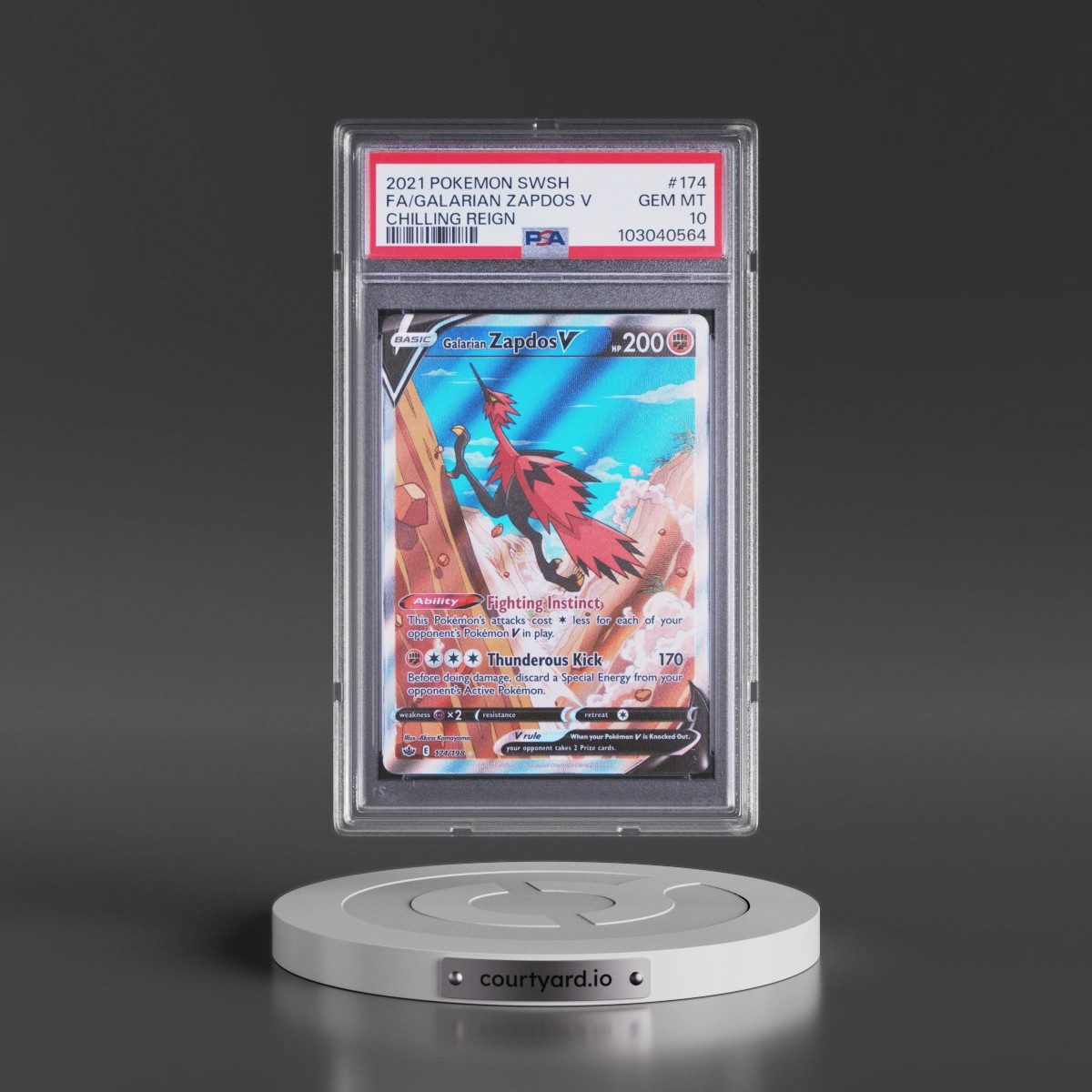2021 Pokémon Sword & Shield Chilling Reign #174 Galarian Zapdos V - Holo Full Art (PSA 10 GEM MINT)