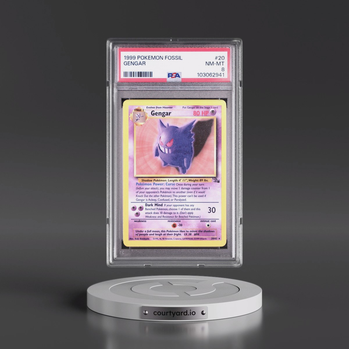 1999 Pokémon Fossil #20 Gengar (PSA 8 NM-MT)
