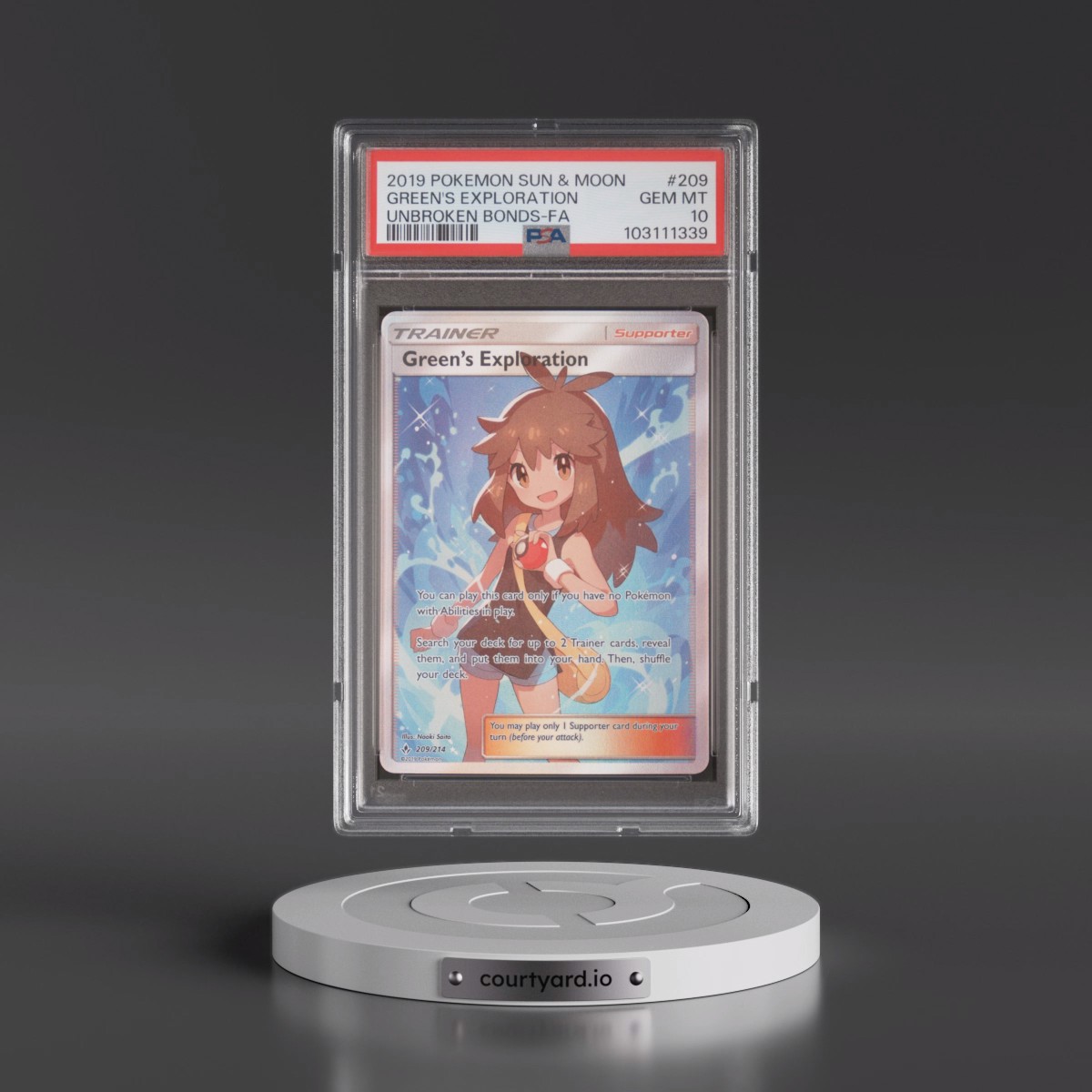 2019 Pokémon Sun & Moon Unbroken Bonds #209 Green's Exploration - Full Art (PSA 10 GEM MINT)