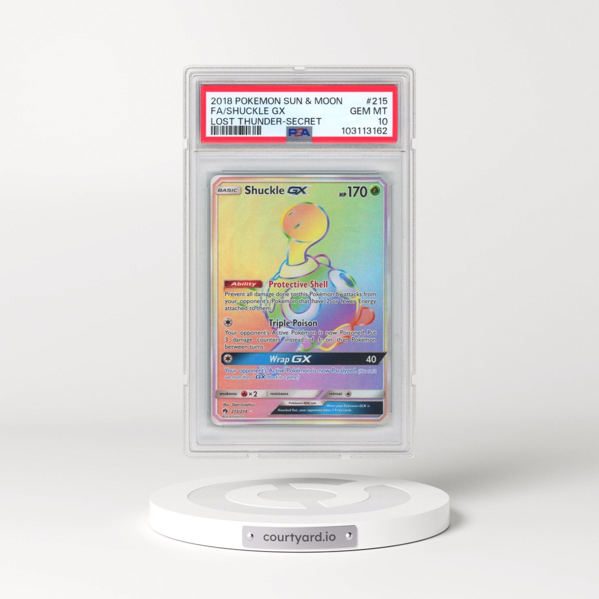 2018 Pokémon Sun & Moon Lost Thunder #215 Shuckle GX - Holo Full Art Secret (PSA 10 GEM MINT)