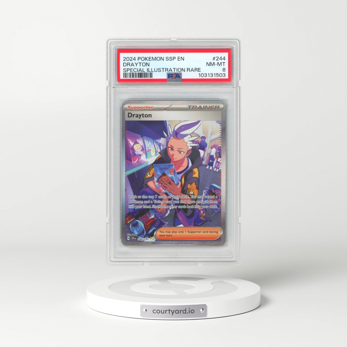 2024 Pokémon Ssp EN-Surging Sparks #244 Drayton - Special Illustration Rare (PSA 8 NM-MT)