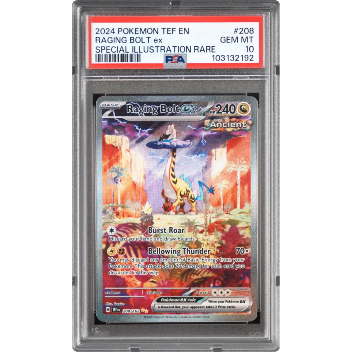 2024 Pokémon Tef EN-Temporal Forces #208 Raging Bolt EX - Holo Special Illustration Rare (PSA 10 GEM MINT)