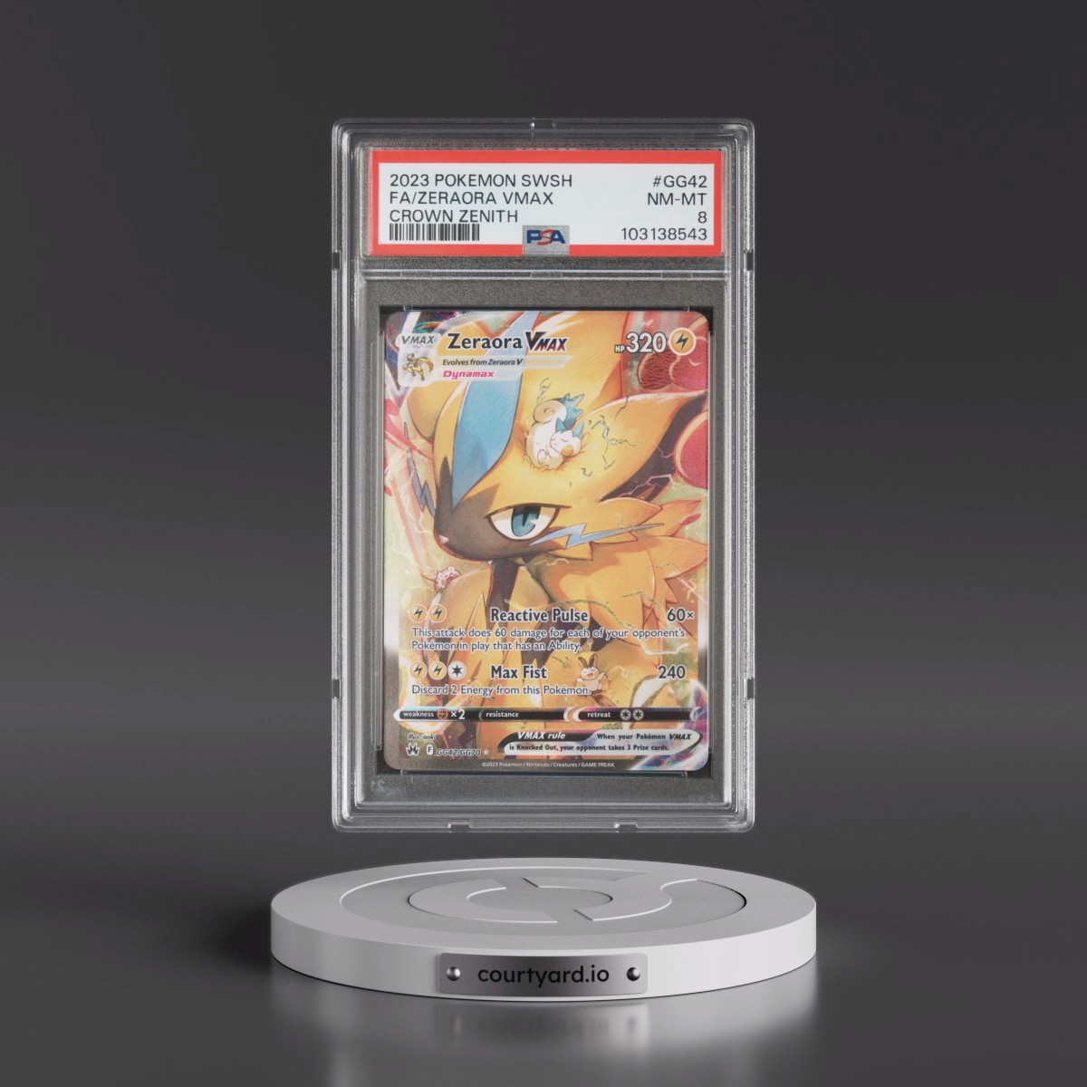 2023 Pokémon Sword and Shield Crown Zenith #GG42 Zeraora Vmax - Full Art (PSA 8 NM-MT)