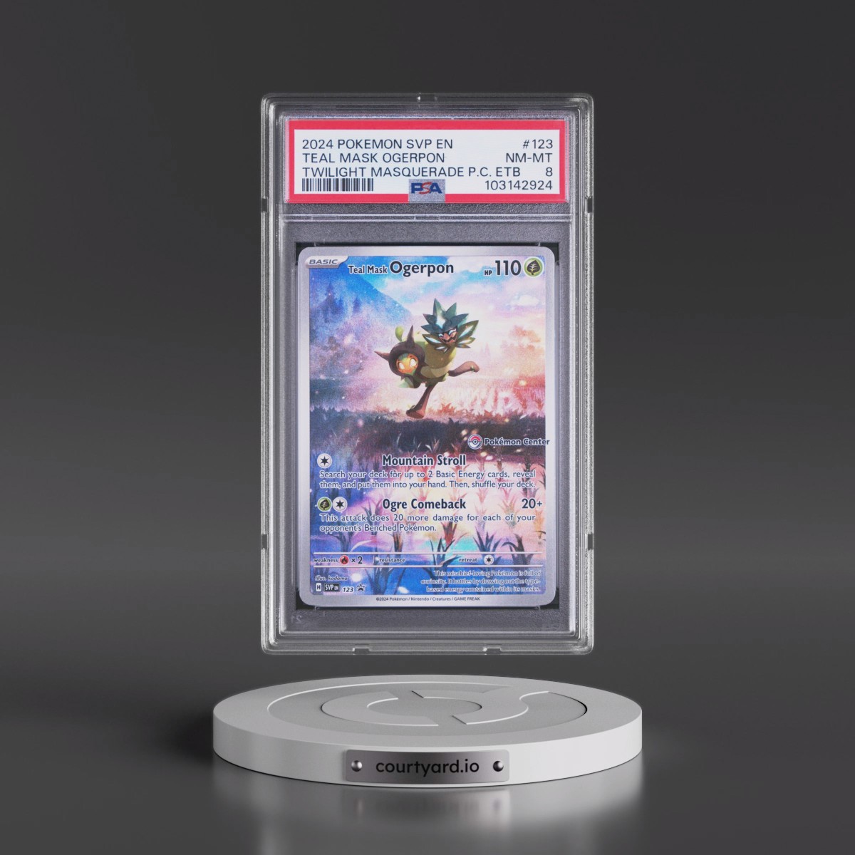 2024 Pokémon Svp EN-SV Black Star Promo #123 Teal Mask Ogerpon - Twilight Masquerade Pokemon Center Elite Trainer Box (PSA 8 NM-MT)