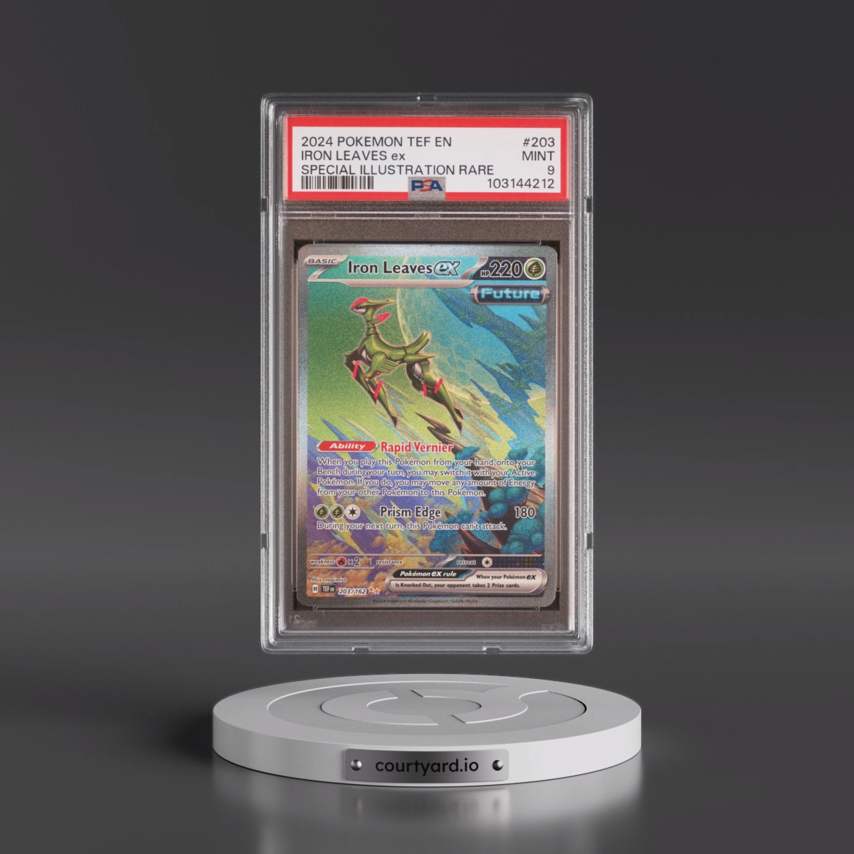 2024 Pokémon Tef EN-Temporal Forces #203 Iron Leaves EX - Holo Special Illustration Rare (PSA 9 MINT)
